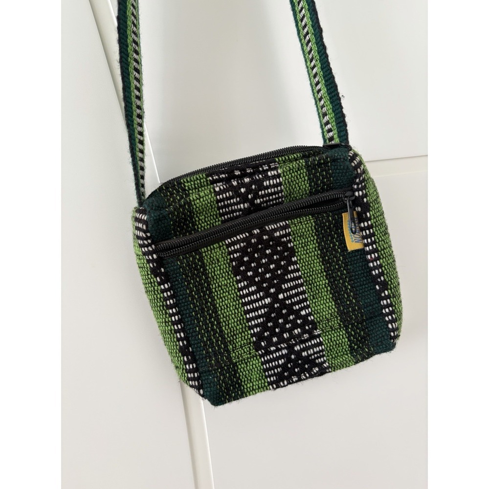 Pinzon Handwoven Boho Crossbody Shoulder Bag Green Black Striped Purse - Picture 3 of 12